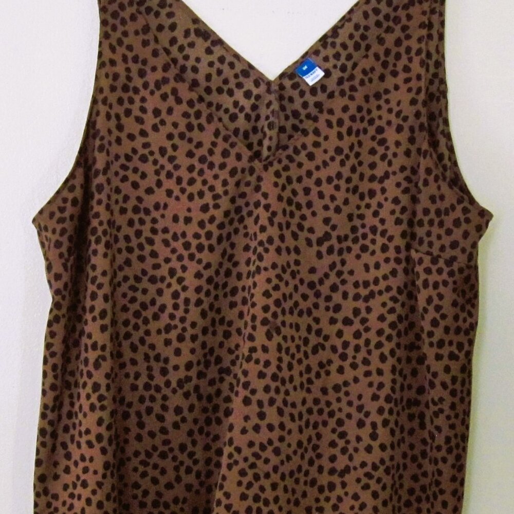 Le Caviar-Womens Size 5-Sheer Sleeveless Blouse-Brown Animal Print-Button Up